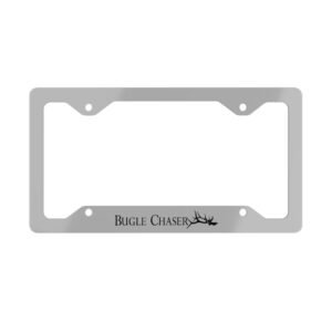 Bugle Chaser Metal License Plate Frame — Stainless Deer Antler Design